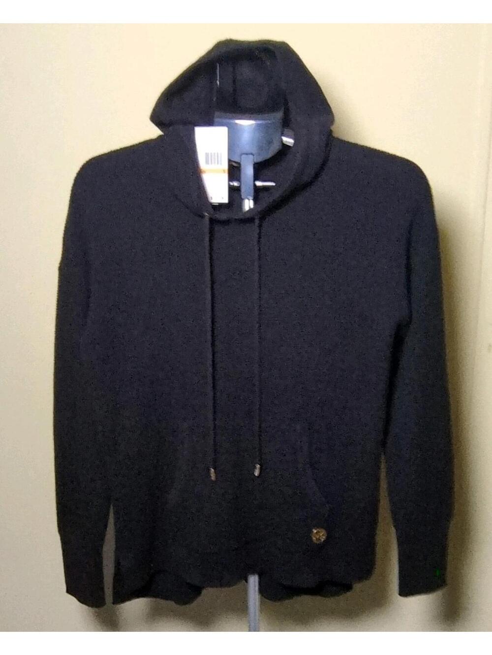 Michael Kors Black Pullover Hoodie Sweatshirt Cotton Blend Women's Size S Hooded